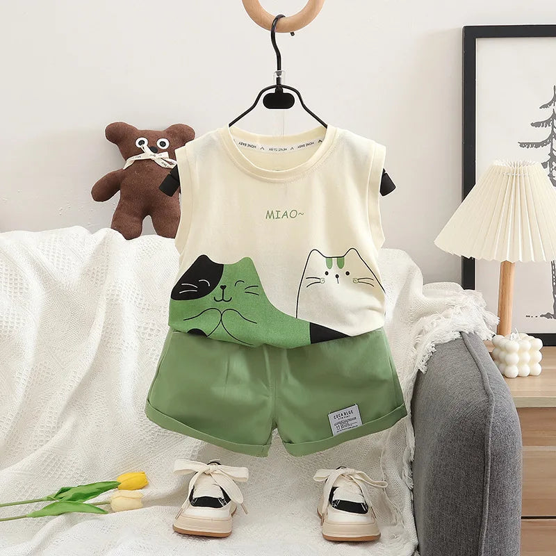 New Summer Baby Girls Clothes Suit Children Boys Vest Shorts 2Pcs/Sets Kids Clothing Infant Sports Costume Toddler Tracksuits