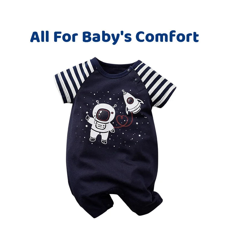 Summer Boys and Girls Cute Navigator Comfortable and Casual Cotton Short Sleeve Round Neck Baby Bodysuit