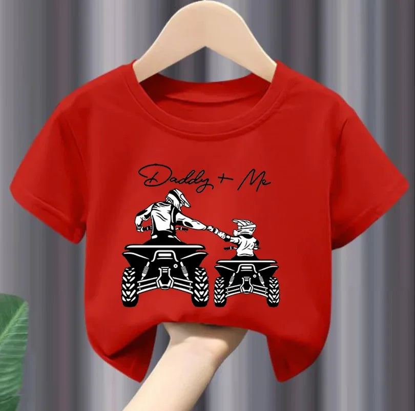 Boys "Daddy + Me" Riding Motorcycle Round Neck T-shirt Tee Top Casual Soft Comfortable for Summer Kids  Boys Clothes Best Seller