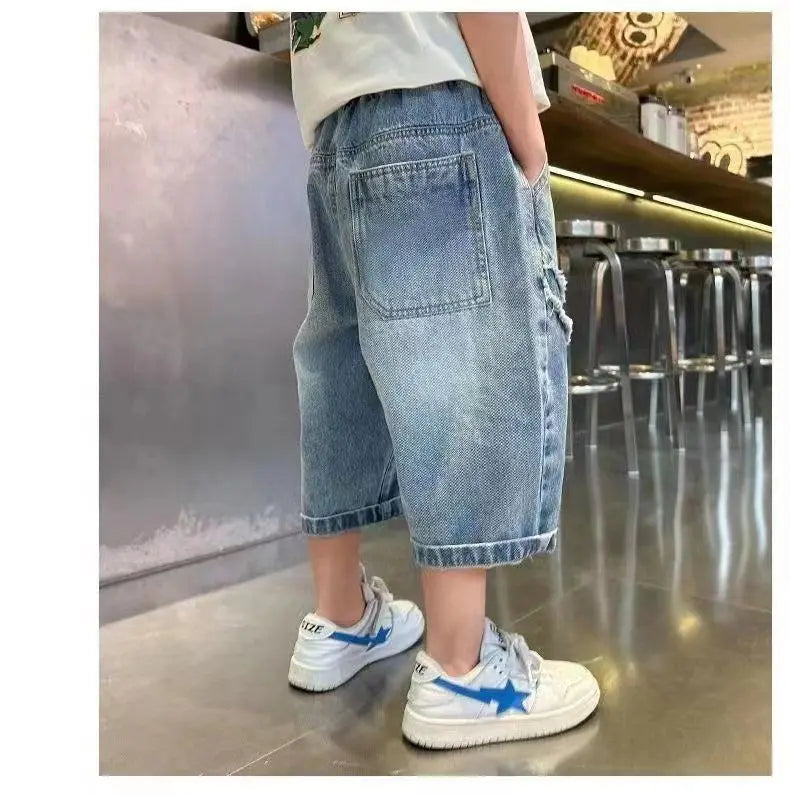 Boys' Pants Summer Thin Children's Seven Inch Denim Shorts Fashionable Loose Jeans 90-160cm