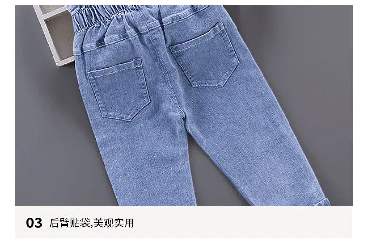 Children's fashion Spring and Autumn Jeans 2024New Boys' Korean Edition Cartoon Elastic Jeans Girls' Versatile Jeans 1-6Y