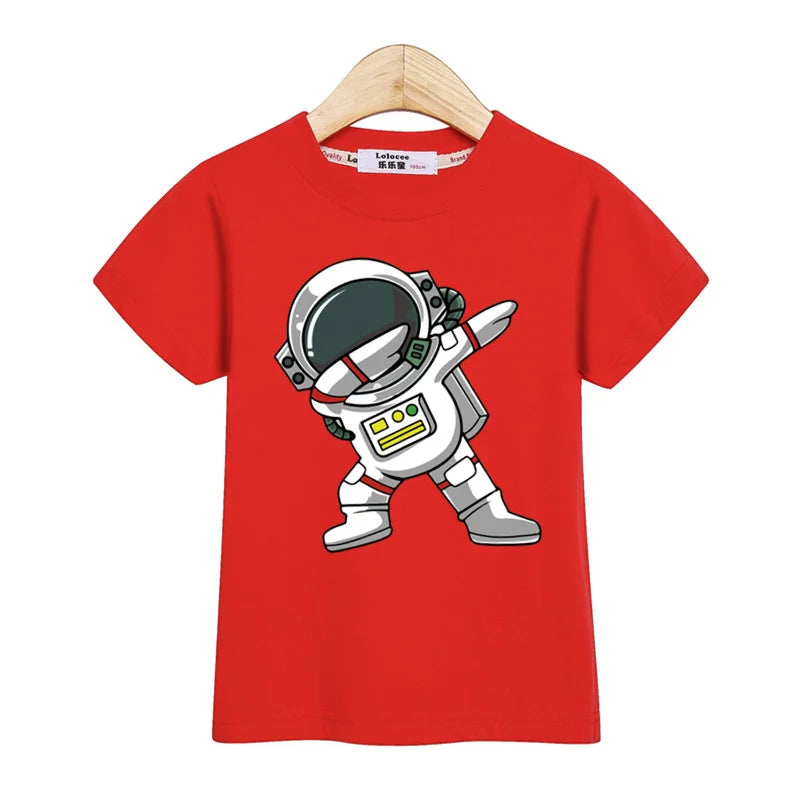 2024 New Spaceship T-shirt Baby Boys Short Sleeved Tops Children Summer Cartoon Shirt 3-14T