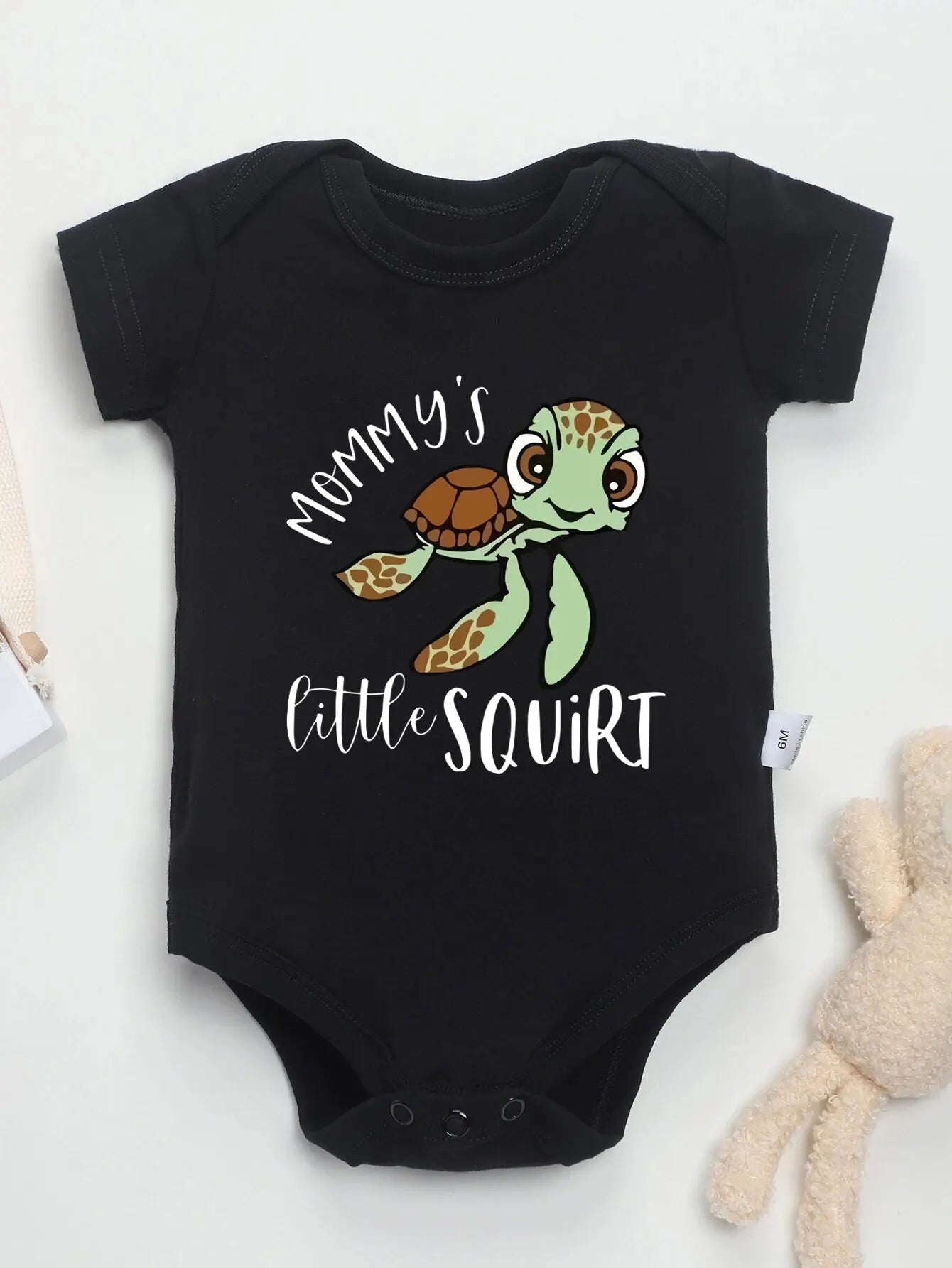 Cute Animal Baby Boy Bodysuit Mommy's Little Squirt Sea Turtle Print Cartoon Newborn Clothes Cotton Cozy Skin-friendly Romper