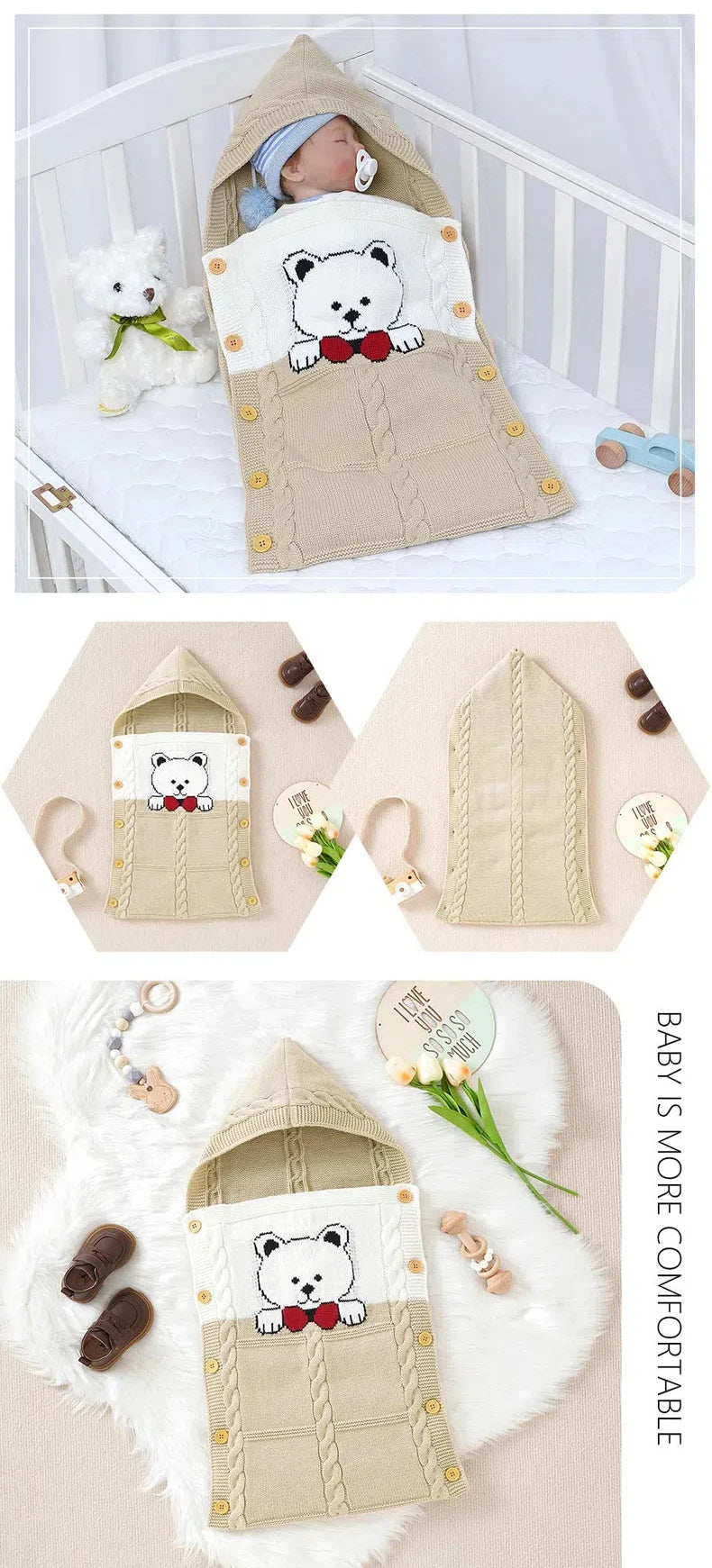 New Baby Winter Swaddle Wrap Blankets Knitted Toddler Infant Baby Swaddle Kids Warm Stroller Crib Envelope Newborn Baby Blankets