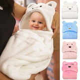 96x76 Newborn Wrap Blanket Cartoon Coral Fleece Baby Hooded Bath Towel Soft Warm Sleeping Swaddle Wrap Infant Stuff Bathrobe