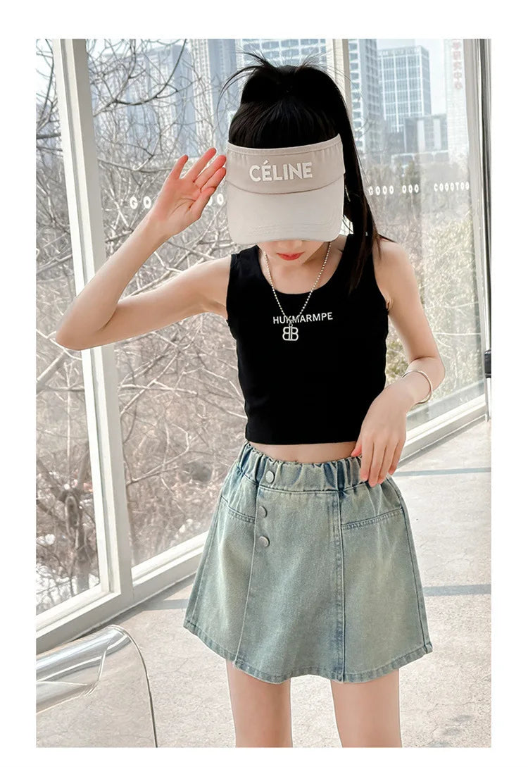 Girls Denim Shorts 2024 New Summer Thin Culottes for Children Korean Version Children Short Skirt Hot Pants