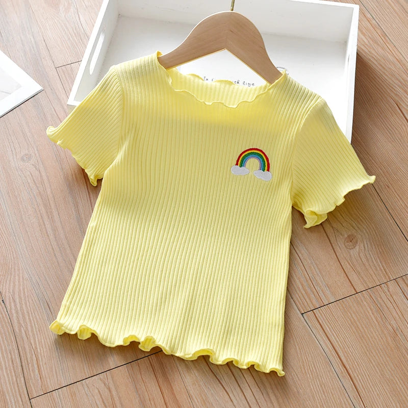 Girls Short Sleeve T-Shirt Summer Clothing 100% Cotton Comfort Children 1-7 Years Old Half Sleeve Top Kids Casual Outdoor Wear