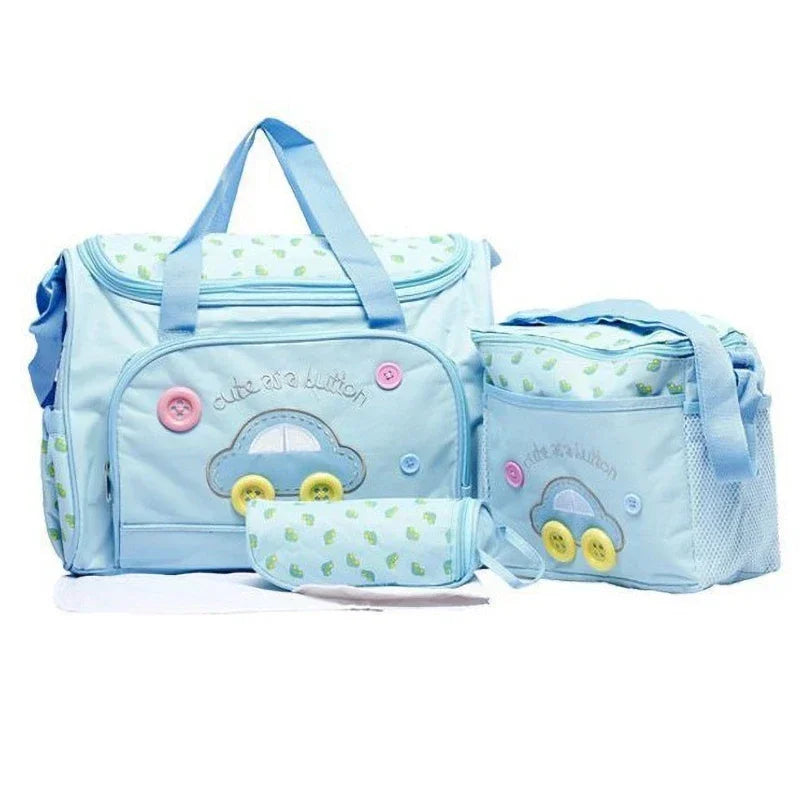 4-piece Set Baby Diaper Bag with Diaper Changing Pad Travel Portable Mommy Bag Baby Bottle Cover Baby Essentials Storage Bags