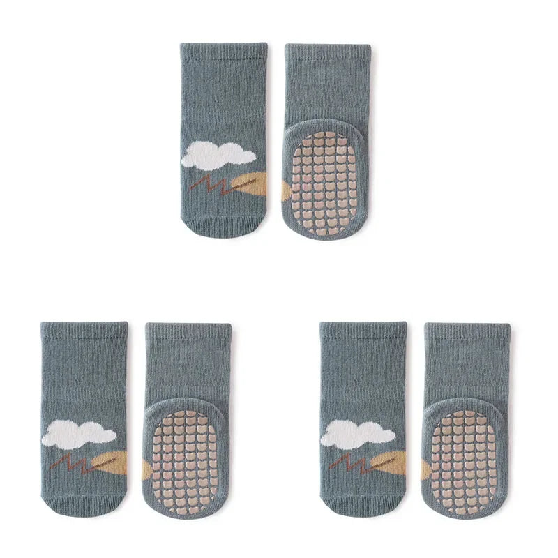 3 Pairs Newborn Baby Socks Cartoon Toddler Anti Slip Cotton Floor Socks for Girl Boy Cute Unisex Accessories Four Season