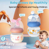 0-6 months newborn baby mini bottle, 60ml creative small windmill baby bottle, fall-proof and anti-colic PP bottle, BPA-free