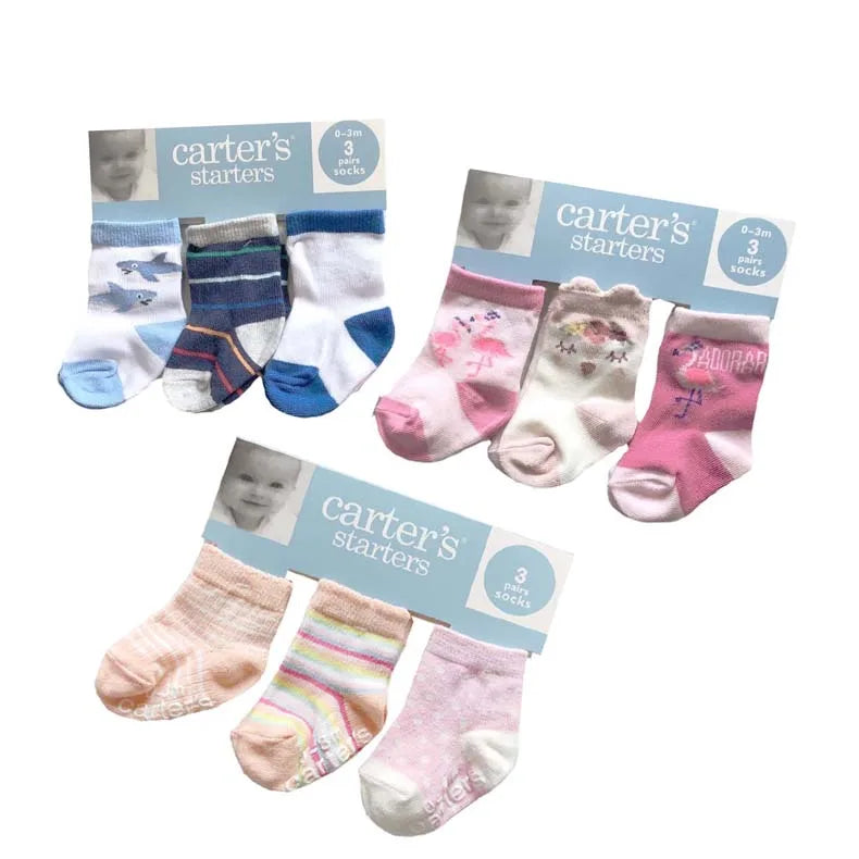 9 Pairs of A Pack Children's Cotton Socks Cute Non-slip Carter Baby Socks 0-1 Year Old Baby Boys and Girls Random Style