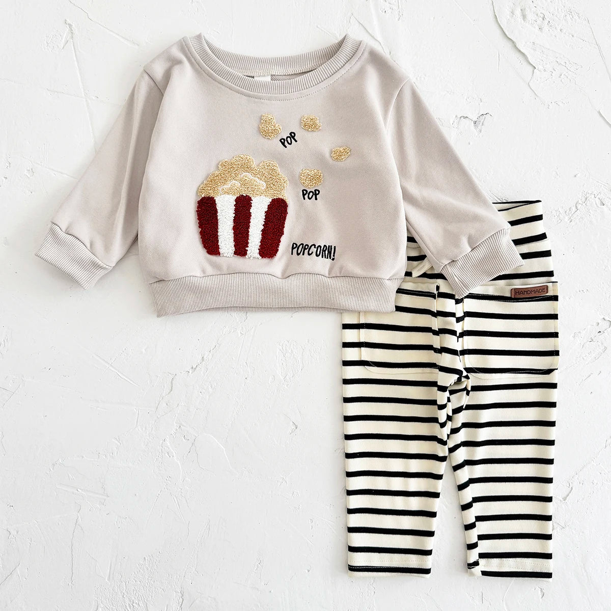 Baby Boy Clothes Cartoon Popcorn Infant Outfit Top Pants 2Pcs Autumn Long Sleeve Sweatshirt Newborn Girl Kids Children Clothing