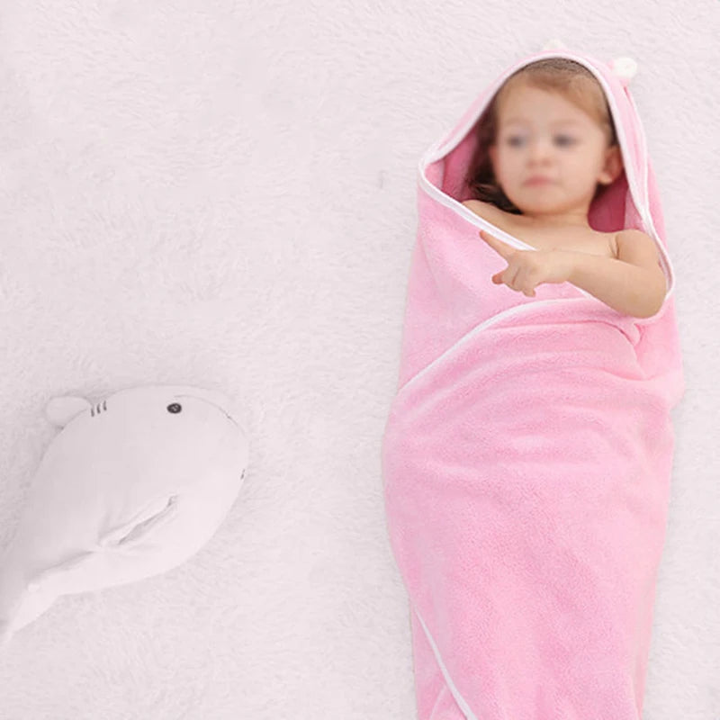 Baby Bath Towel Soft Warm Sleeping Swaddle Wrap for Girl Boy Coral Fleece Newborn Blanket Toddler Hooded Baby Stuff Bathrobe