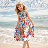 Girls Flower Bohemian Summer Dress ChildKids Girl Beach Dresses Chiffon Dresses Floral Teenager Girl's Clothes 6 8 10 12 14 Year