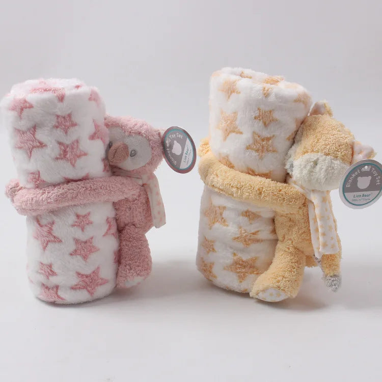 2 Piece Plush 30 X 30 Baby Security Sleep Blanket 6 Style Stuffed Animal Set Pink Bunny Newborn Baby Gift