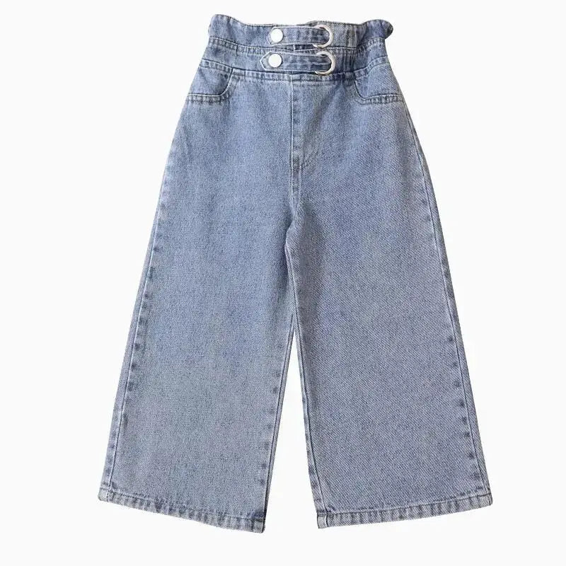 4-11Y Girls Jeans Pants Spring and Autumn New Teenage Girls Loose Straight Trousers Children's Wide-leg Pants Student Pants