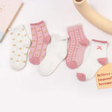 5 Pairs/Lot Kids Soft Cotton Socks Korean Love Heart Flower Print Baby Girl Socks Autumn Winter Warm Children Middle Tube Socks