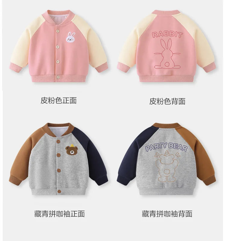 Infant Baby Boy Baseball Uniform Spring Autumn Raglan Sleeve Toddler Boy Jacket V-collar Cartoon Spliced Kid Girl Outerwear Coat