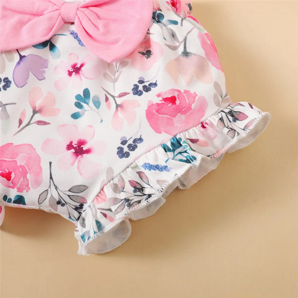 0-18Months Newborn Baby Girl Clothes Mommy's Girl Print Sleeveless Romper Top+Flowers Shorts+Headband Summer Lovely 3PCS Outfit