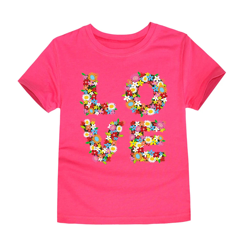 100% Cotton Toddler Girl T Shirt 2 to 3 4 5 6 7 8 9 10 11 12 13 14 Years Pink White Tshirt Flower Print Teenage Girls Tee Shirts