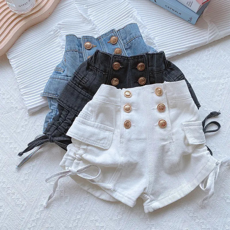 2024 Summer Girls Fashion Jeans Shorts with Buttons Baby Kids Children Casual Denim Hot Shorts