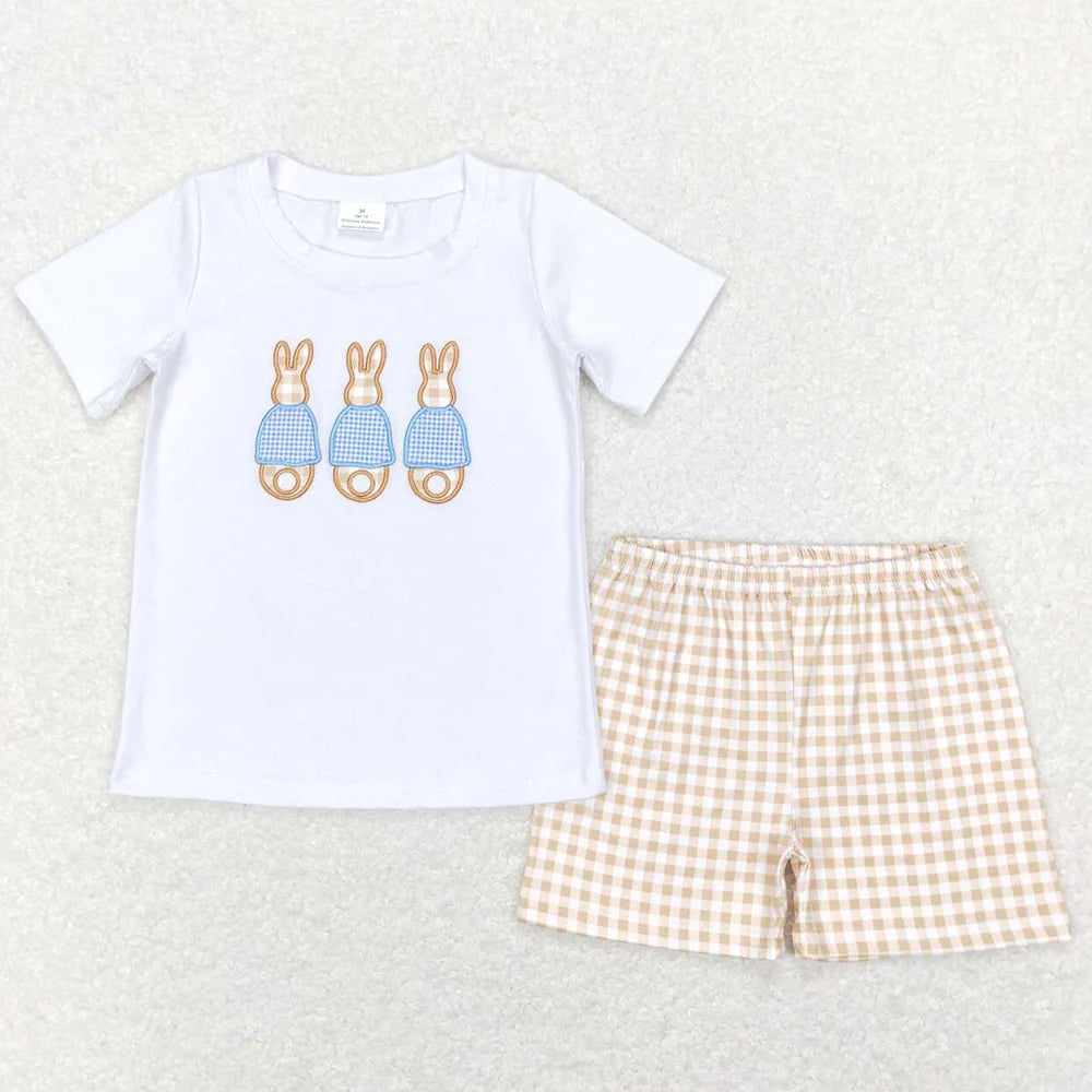 Hot Sale Kids Designer Clothes Boys Easter Rabbit Short Sleeve Top Shorts Sets Boutique Baby Boys Clothes Toddler Outfits New