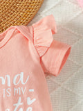 0-2 Year Old Baby Summer Solid Color Short Sleeved Letter Printed Round Neck Bread Shorts Bow Set Baby Clothing