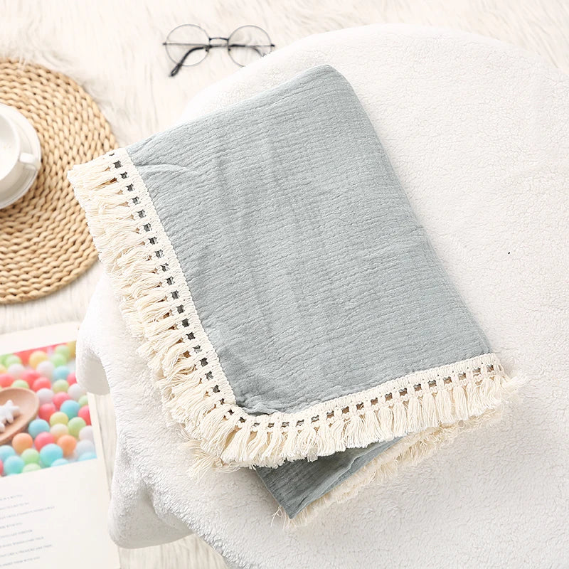 Cotton Muslin Swaddle Blankets for Newborn Baby Tassel Receiving Blanket New Born Swaddle Wrap Infant Sleeping Quilt Bed Cover