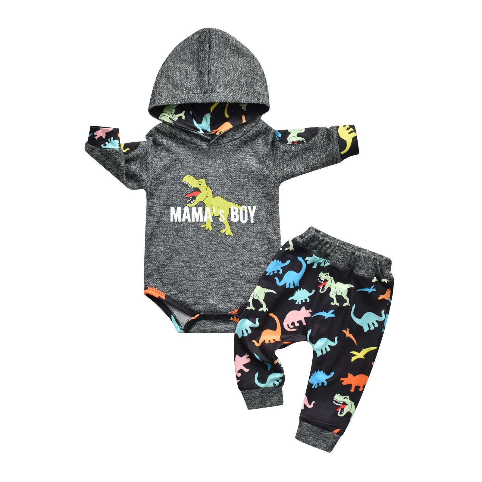 2pcs New Toddler Baby Boy Casual Clothes Set Cotton Long Sleeve Hooded Romper Bodysuit Top and Pants Newborn Outfit for Boys