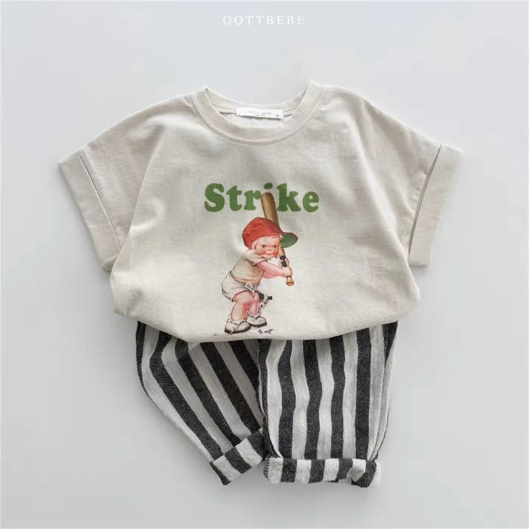 Vintage Linen Cotton Stripe Pants for Boys Casual Pocket Design Elastics Waist Pants for Toddler Girl Clothing Children Trousers