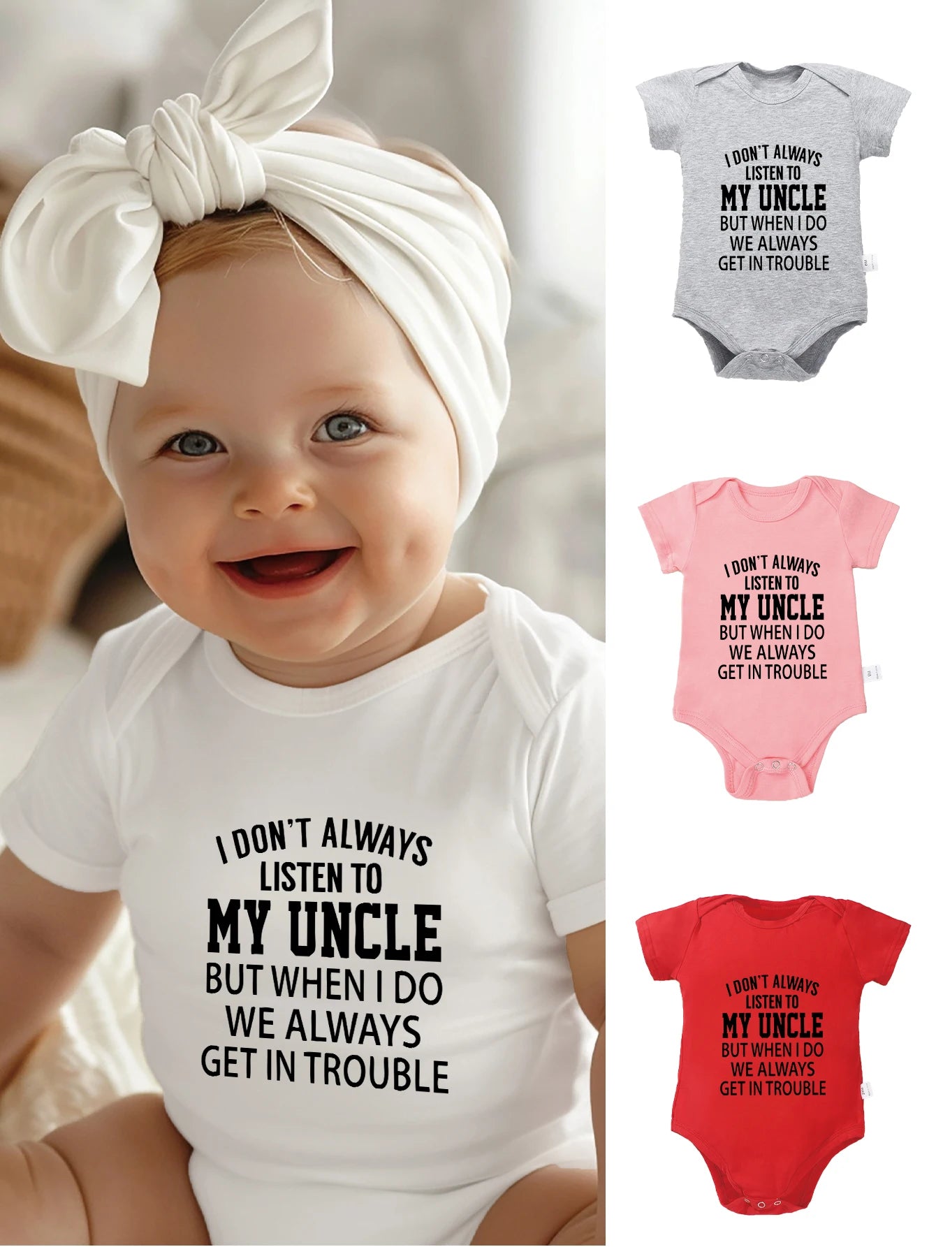 I Don't Always Listen To My Uncle Print Boy Girl Trendy Harajuku Rompers Baby Bodysuit Toddler Jumpsuit Clothes Newborn Infant