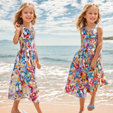 Girls Flower Bohemian Summer Dress ChildKids Girl Beach Dresses Chiffon Dresses Floral Teenager Girl's Clothes 6 8 10 12 14 Year