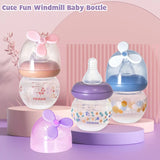 0-6 months newborn baby mini bottle, 60ml creative small windmill baby bottle, fall-proof and anti-colic PP bottle, BPA-free