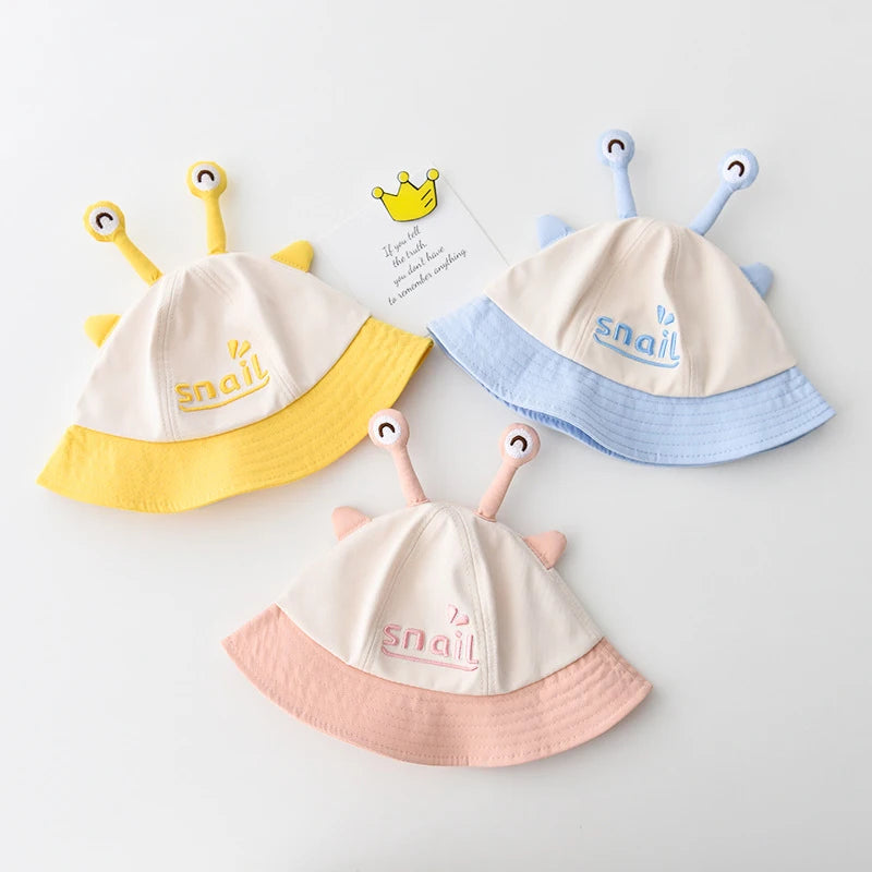 Cartoon Snail Baby Bucket Hat Cute Solid Color Ear Kids Fisherman Cap Spring Summer Wide-brim Toddler Panama Sun Hats