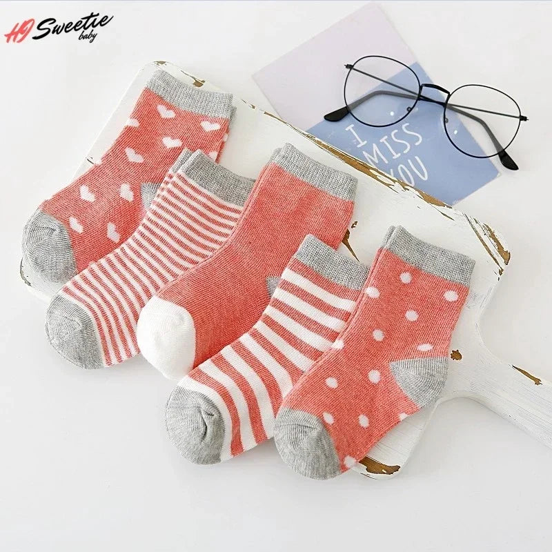 5Pairs Baby Socks Newborn Baby Boy Socks 0-1-3-7Y Kids Pure Cotton Animal Design Fadeless Soft Children's Socks for Girls