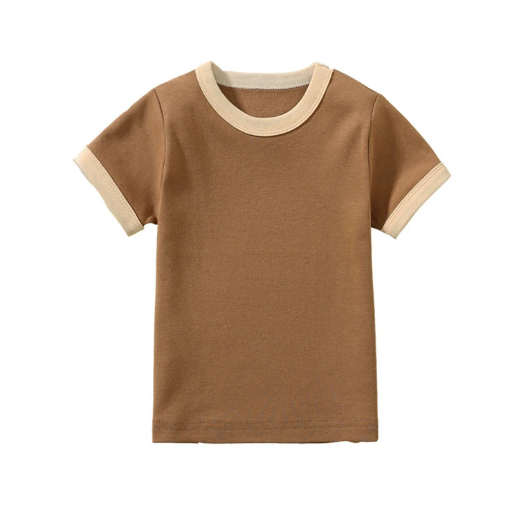 100% Cotton Small Children Summer Short Sleeve T shirt Boys Girls Color Matching Soft Comfy Tops Tees Kids T-shirts Casual