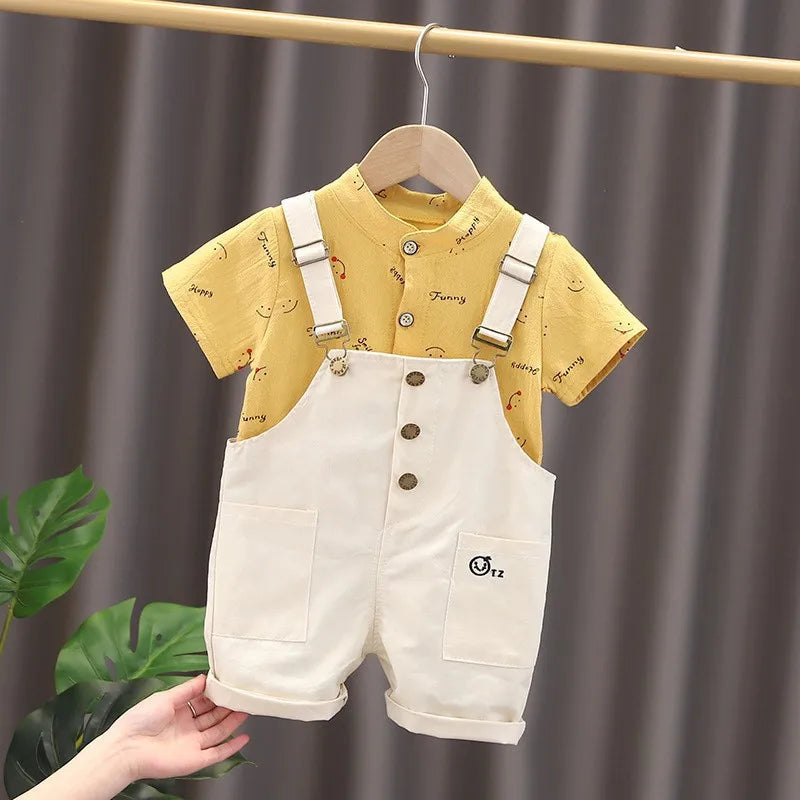 New Summer Baby Boys Clothes Suit Children Girls Fashion T-Shirt Overalls 2Pcs/Set Toddler Casual Costume Kids Tracksuits