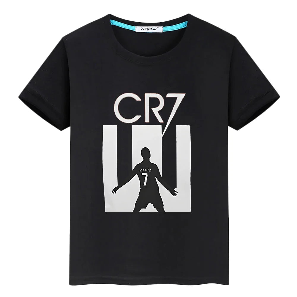 Football fan CR7 t shirt for kids boy 10years Cotton anime Short y2k one piece Ronaldo print Tops pride tshirt kids clothes girl