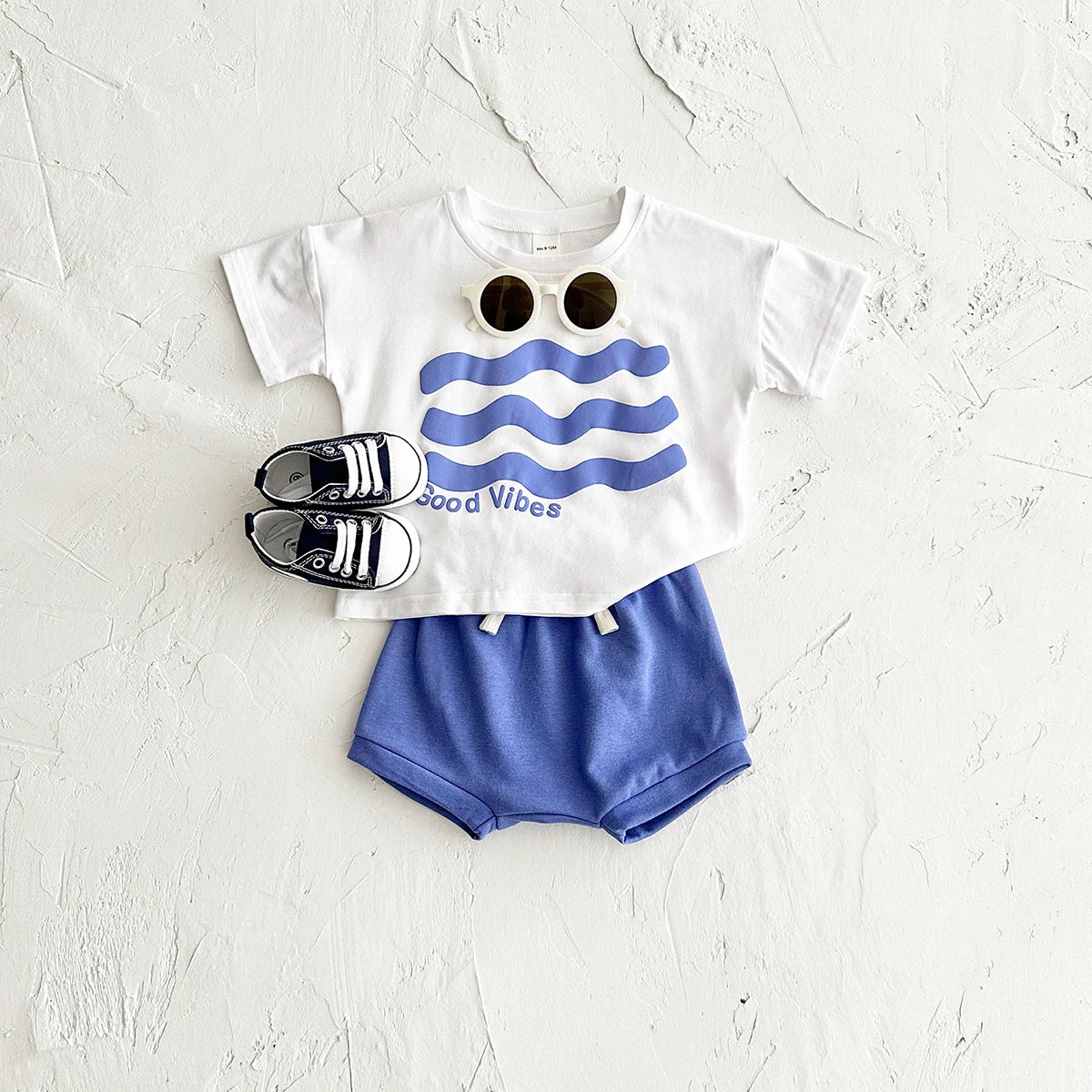 Summer Newborn Boys Baby Set Ripple Flower Pattern Short Sleeved T-shirt+Beach Shorts Cotton Casual Girls Clothing Suit 0-3Y