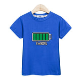 3-13T Children Casual T-shirt Battery Graphic Top Boys Summer Short Sleeved Shirt O-neck Cotton Clothes