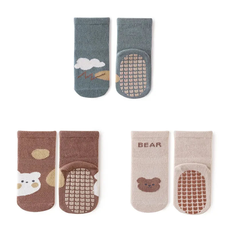 3 Pairs Newborn Baby Socks Cartoon Toddler Anti Slip Cotton Floor Socks for Girl Boy Cute Unisex Accessories Four Season