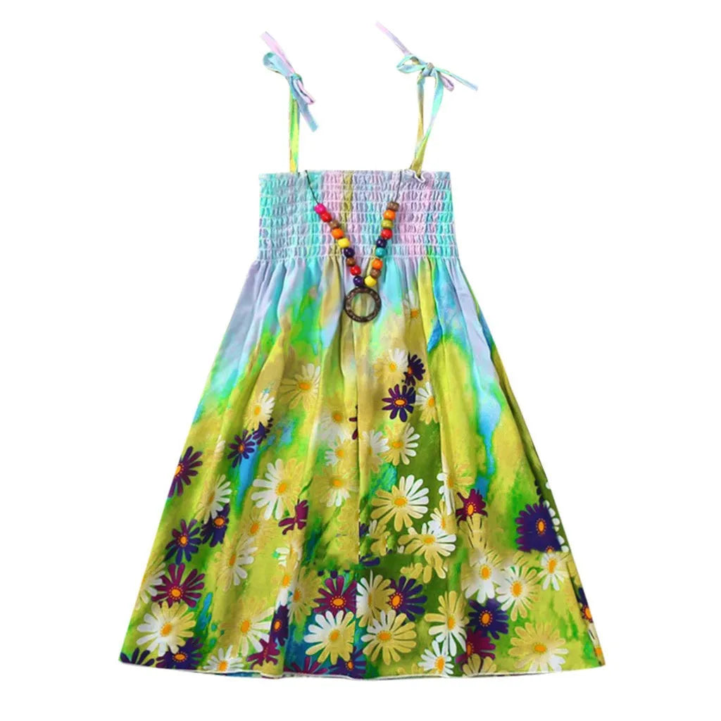 2024 Summer Dress Infant Kids Girls Baby Clothes Vestidos Floral Bohemian Beach Straps Dress  детская одежда Ropa Para NiñAs