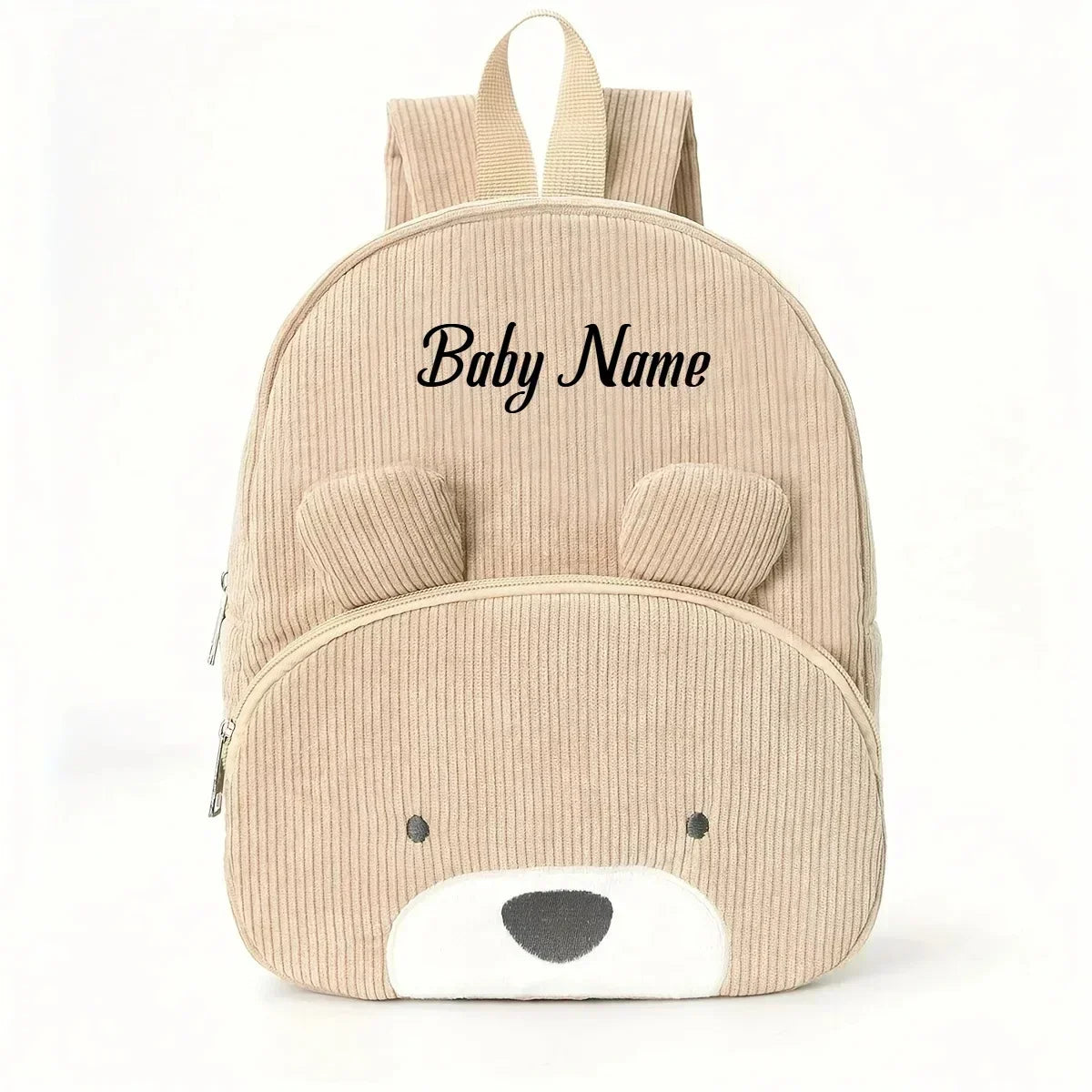 Customized Name Toddler Backpack Cartoon Bear Corduroy Large Capacity Backpack Embroidered Name Backpack Plush Bag