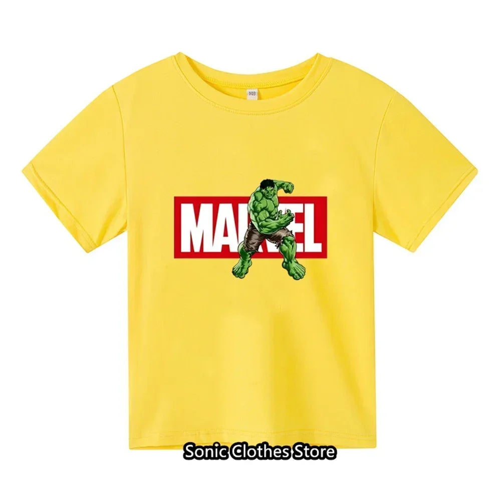 2024 Summer New Hulk Pattern Boys and Girls Children's Printed T-shirt Children's Summer Fashion Short Sleeved T-shirt