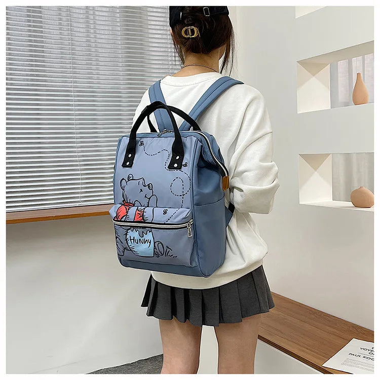 Disney New Mommy Bag Fashion Cartoon Print Large Capacity Mommy Bag Mother and Baby Bag Waterproof Bottle Diaper Backpack