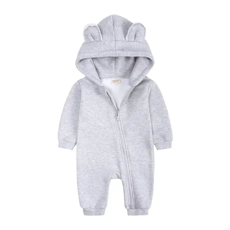 Winter Warm Baby Boy Romper Long Sleeve Hooded Zipper Baby Clothes Girl Romper Fashion Solid Newborn Clothing 3-24 Months