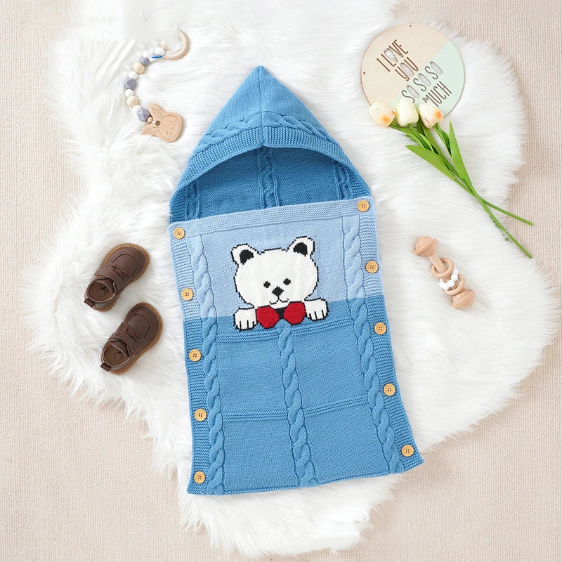 New Baby Winter Swaddle Wrap Blankets Knitted Toddler Infant Baby Swaddle Kids Warm Stroller Crib Envelope Newborn Baby Blankets