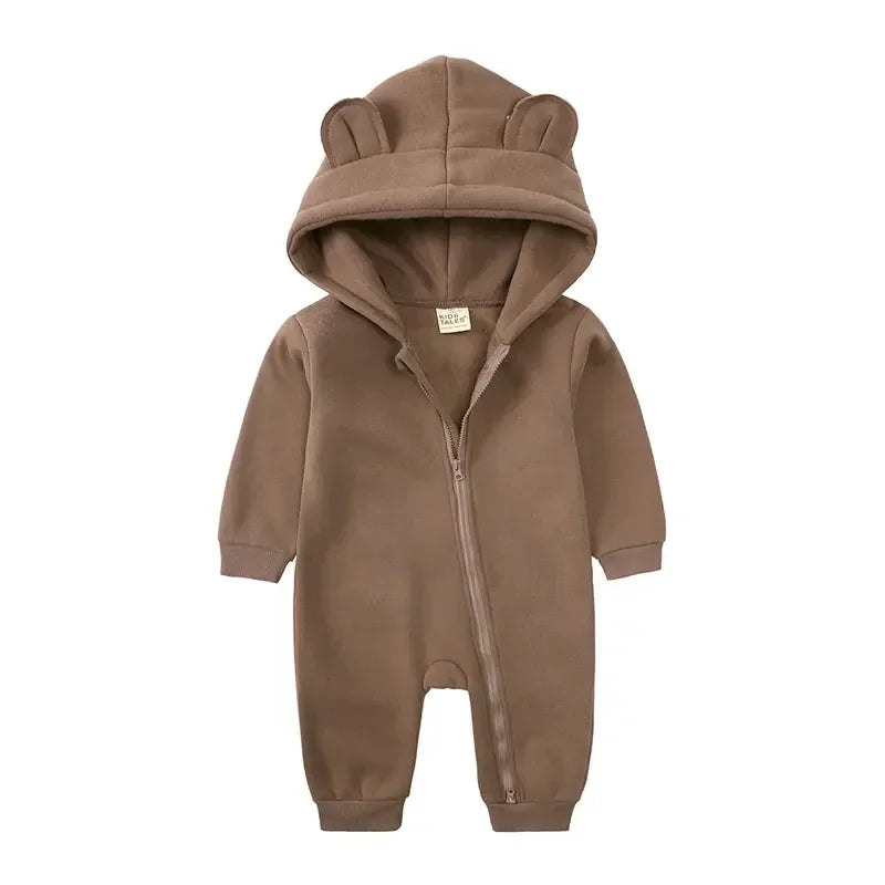 Winter Warm Baby Boy Romper Long Sleeve Hooded Zipper Baby Clothes Girl Romper Fashion Solid Newborn Clothing 3-24 Months