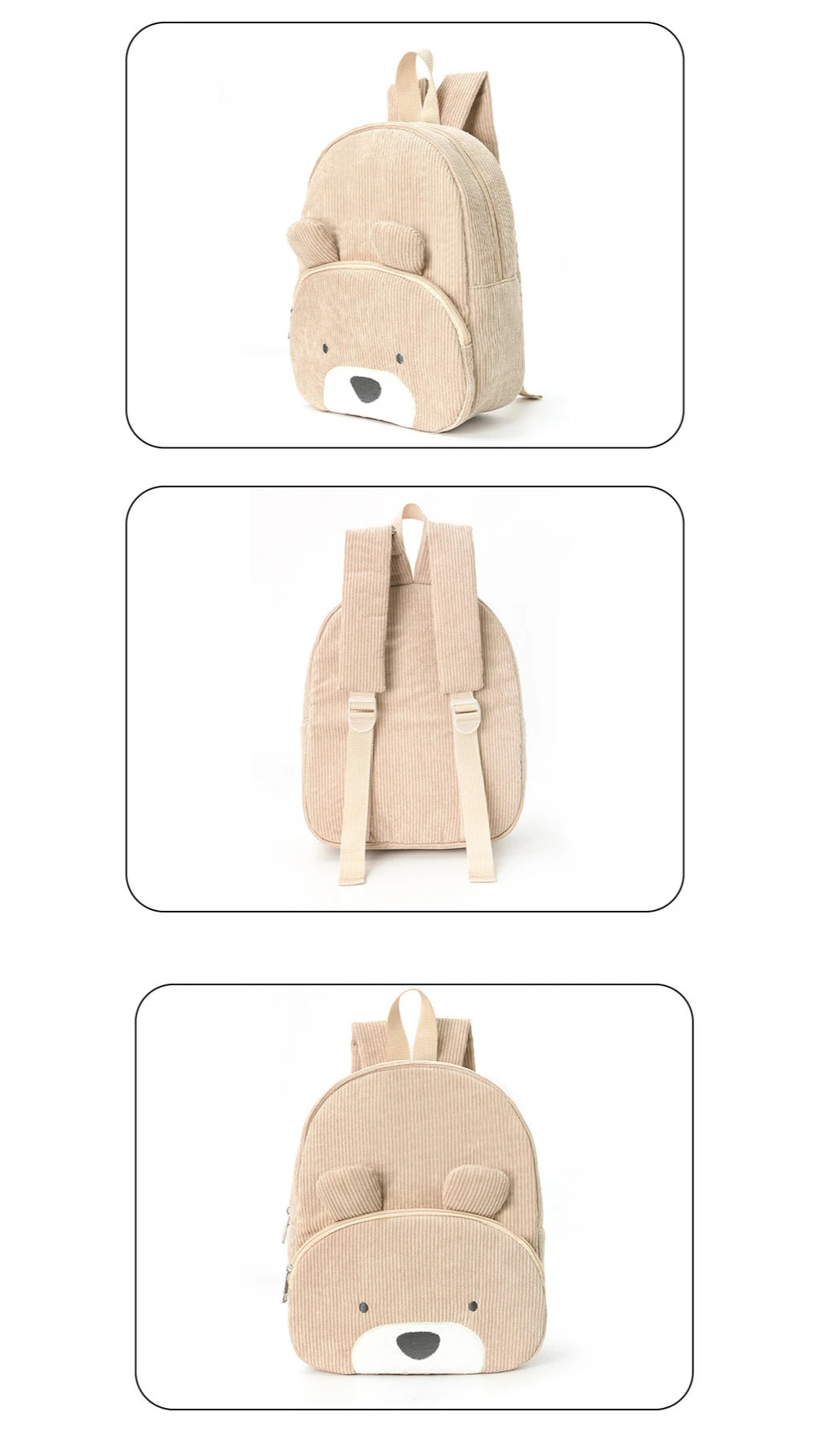 Customized Name Toddler Backpack Cartoon Bear Corduroy Large Capacity Backpack Embroidered Name Backpack Plush Bag