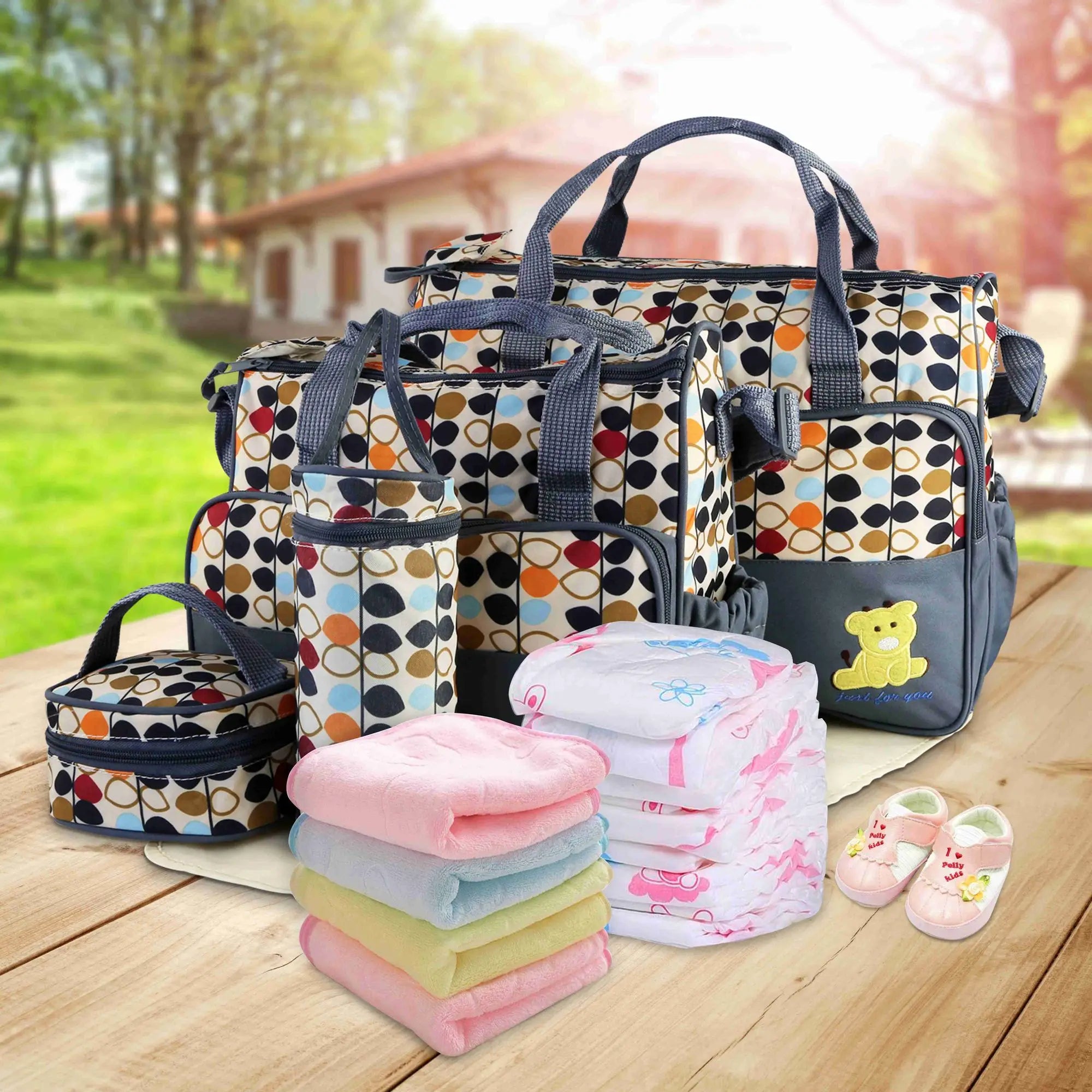 NEW 5PCS Baby Nappy Diaper Bags Set Mummy Diaper Shoulder Bags w/ Nappy Changing Pad Insulated Pockets Travel Tote Bags